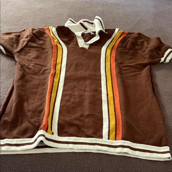 Vintage Brown Polo Shirt with Stripes - Picture 1 of 4